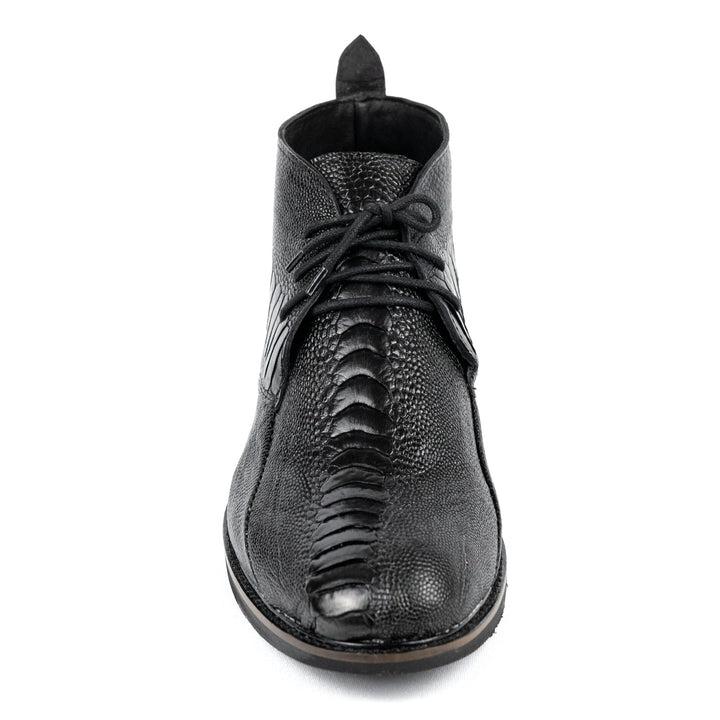 Bota Chelsea com Cadarço Couro de Canela de Avestruz Preto - Strut