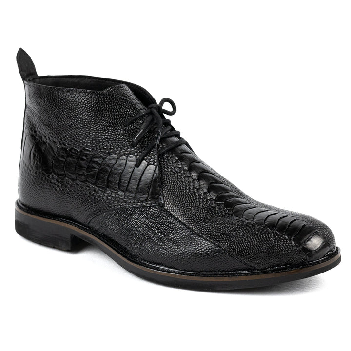 Bota Chelsea com Cadarço Couro de Canela de Avestruz Preto - Strut