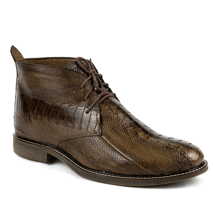 Bota Chelsea com Cadarço Couro de Canela de Avestruz Tabaco - Strut