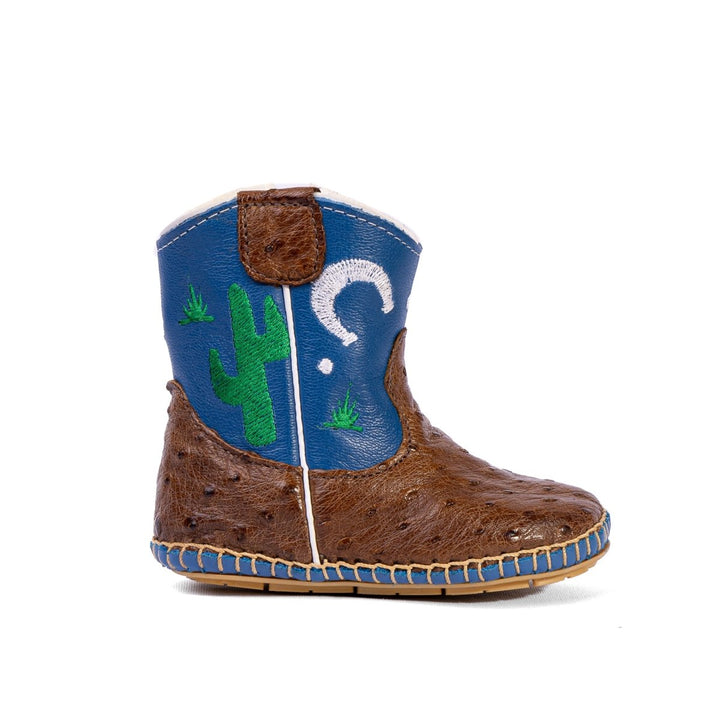 Bota Country Infantil em Couro de Avestruz Baby Pinhão Azul - Strut