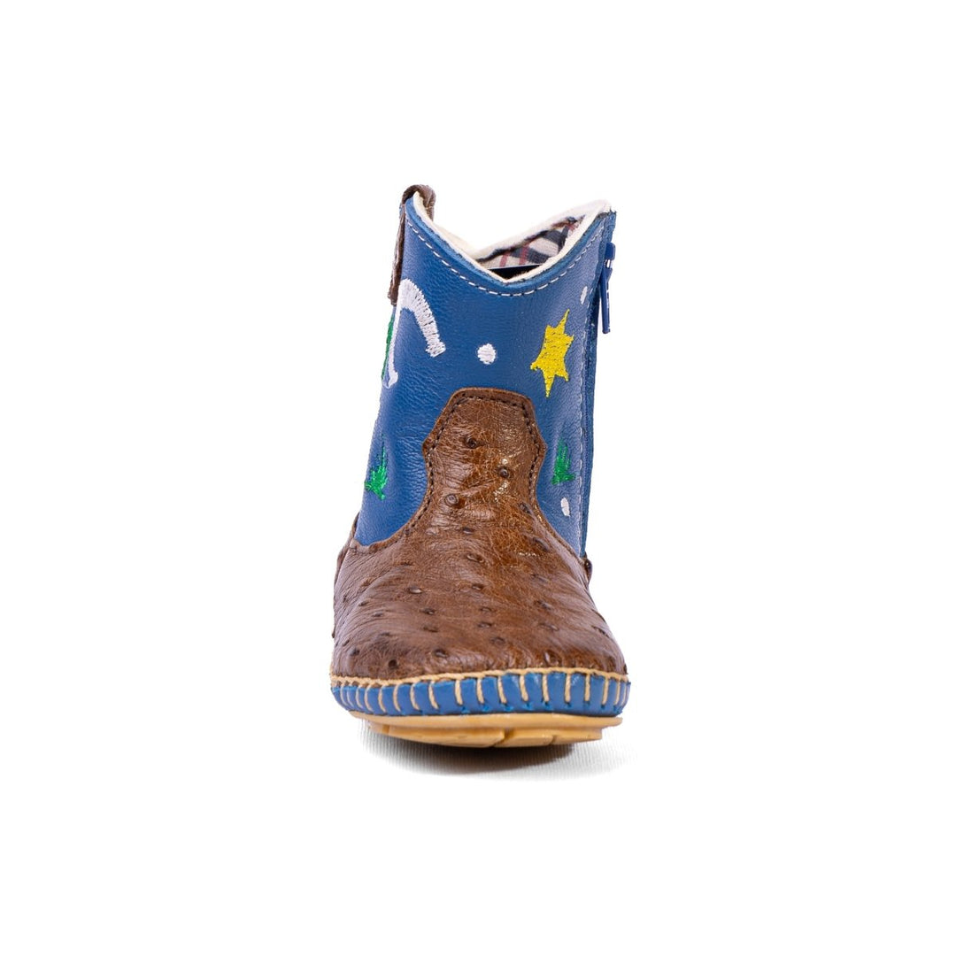 Bota Country Infantil em Couro de Avestruz Baby Pinhão Azul - Strut