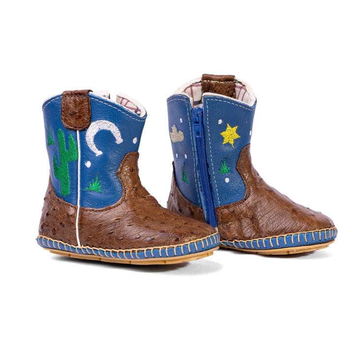 Bota Country Infantil em Couro de Avestruz Baby Pinhão Azul - Strut