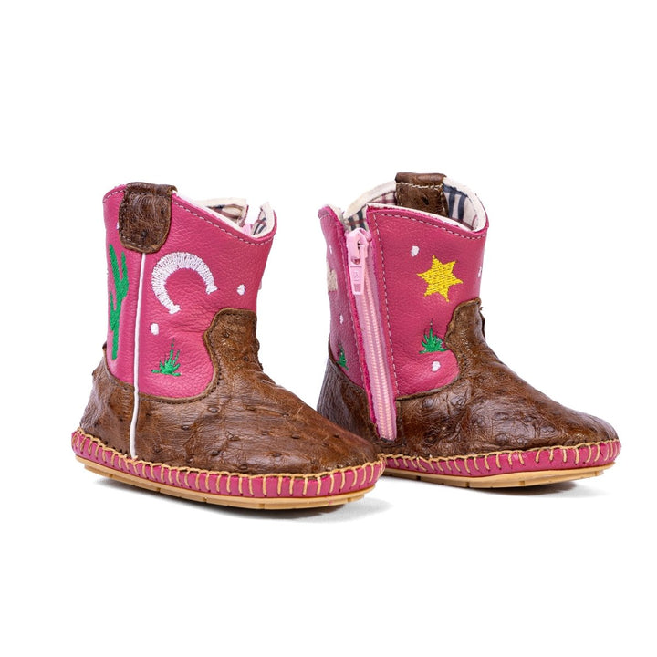 Bota Country Infantil em Couro de Avestruz Baby Rosa Pinhão - Strut