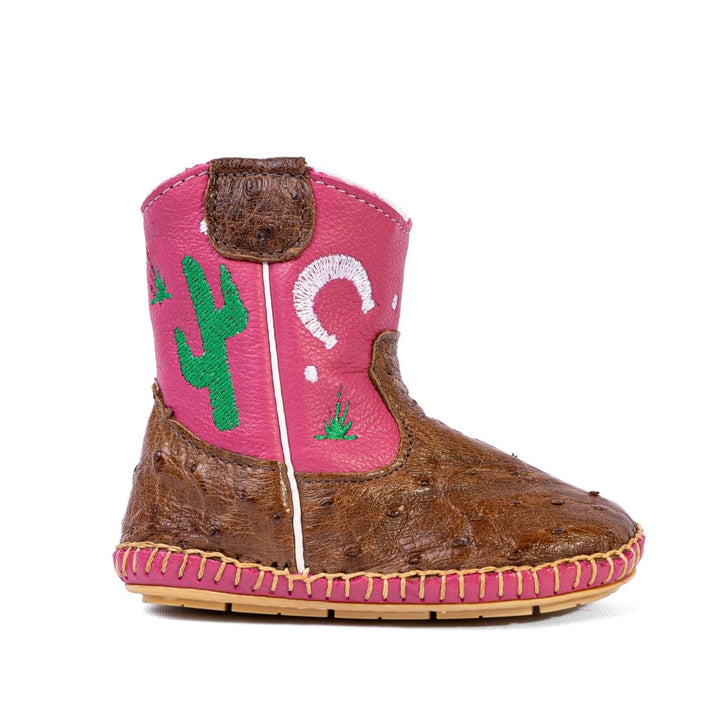 Bota Country Infantil em Couro de Avestruz Baby Rosa Pinhão - Strut