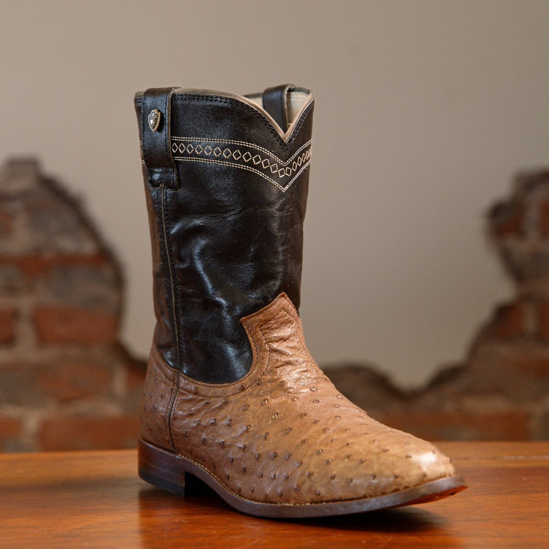 Bota Couro De Avestruz Cano Médio Solado Couro - Strut