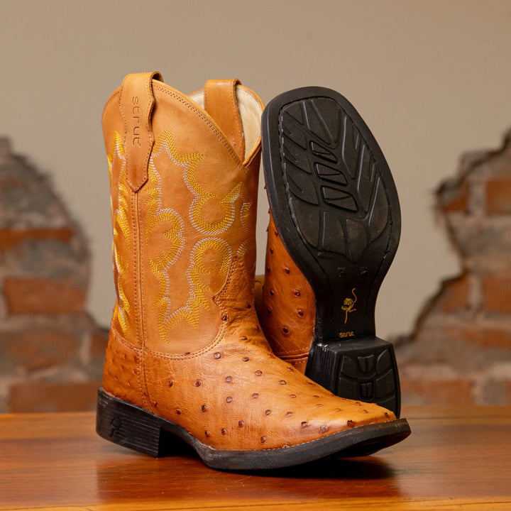 Bota Couro De Avestruz Legitimo Bico Quadrado - Strut