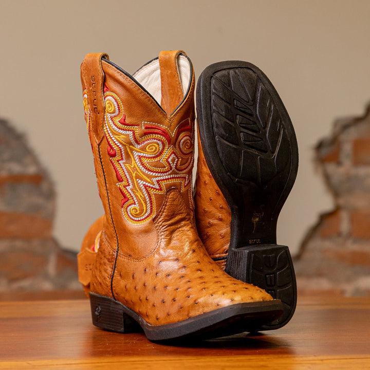 Bota Couro De Avestruz Legitimo Bico Quadrado - Strut