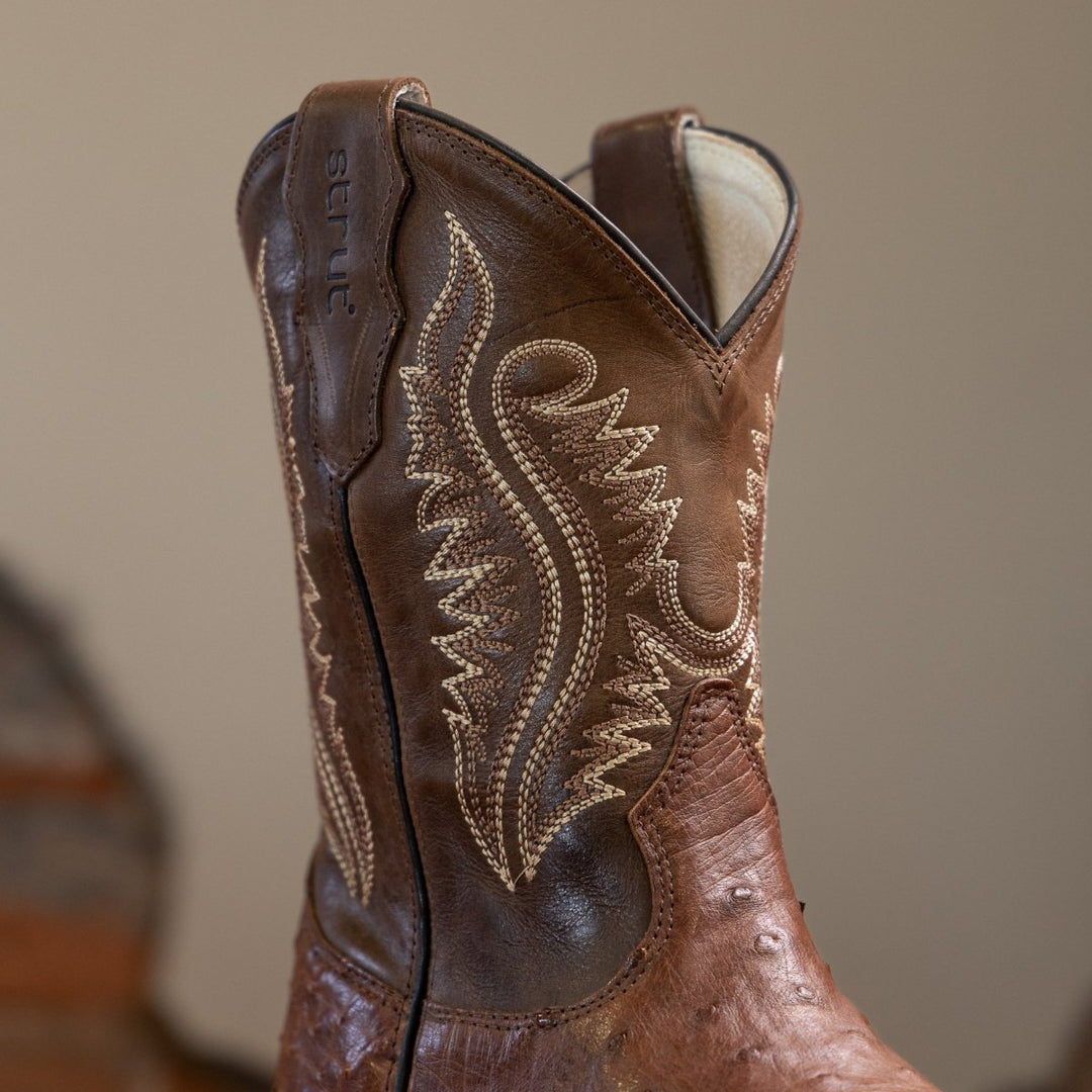 Bota Couro De Avestruz Legitimo Bico Quadrado - Strut