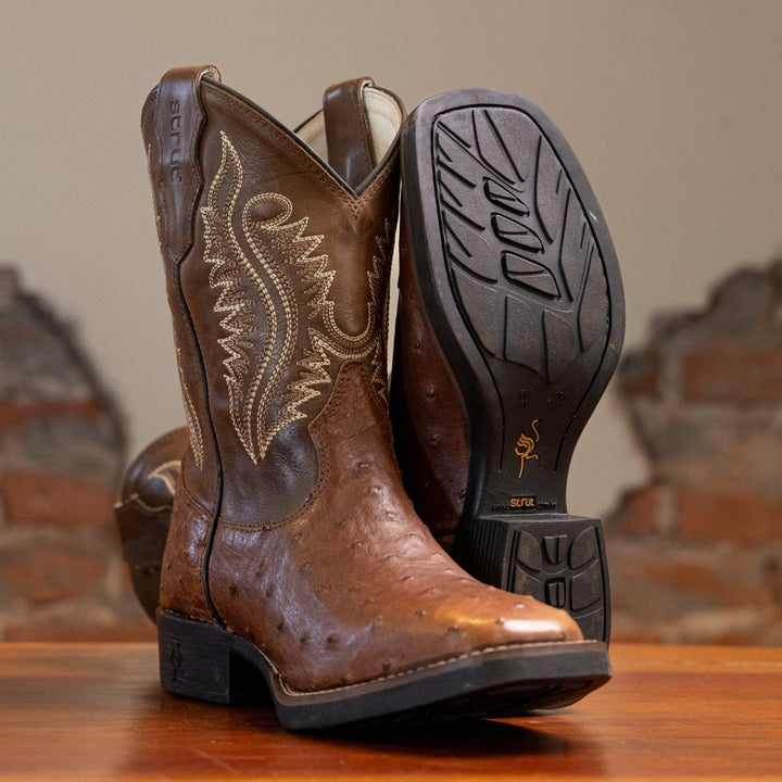 Bota Couro De Avestruz Legitimo Bico Quadrado - Strut