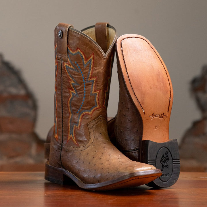 Bota Couro De Avestruz Legitimo Bico Quadrado - Strut