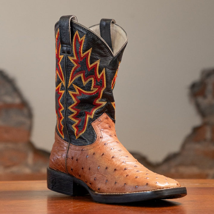 Bota Couro De Avestruz Legitimo Bico Quadrado - Strut