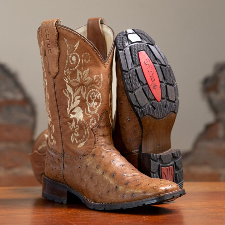 Bota Couro De Avestruz Legitimo Bico Quadrado - Strut