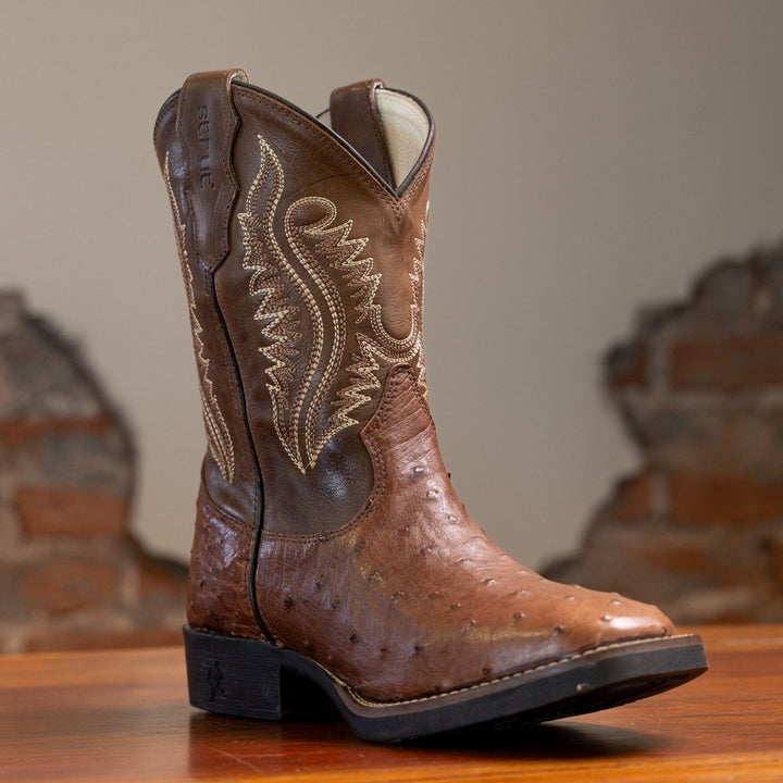 Bota Couro De Avestruz Legitimo Bico Quadrado - Strut