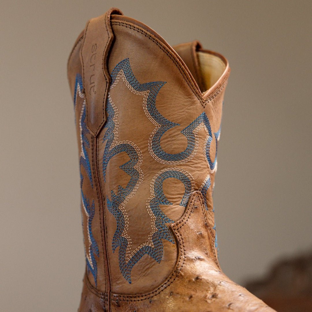 Bota Couro De Avestruz Legitimo Bico Quadrado - Strut