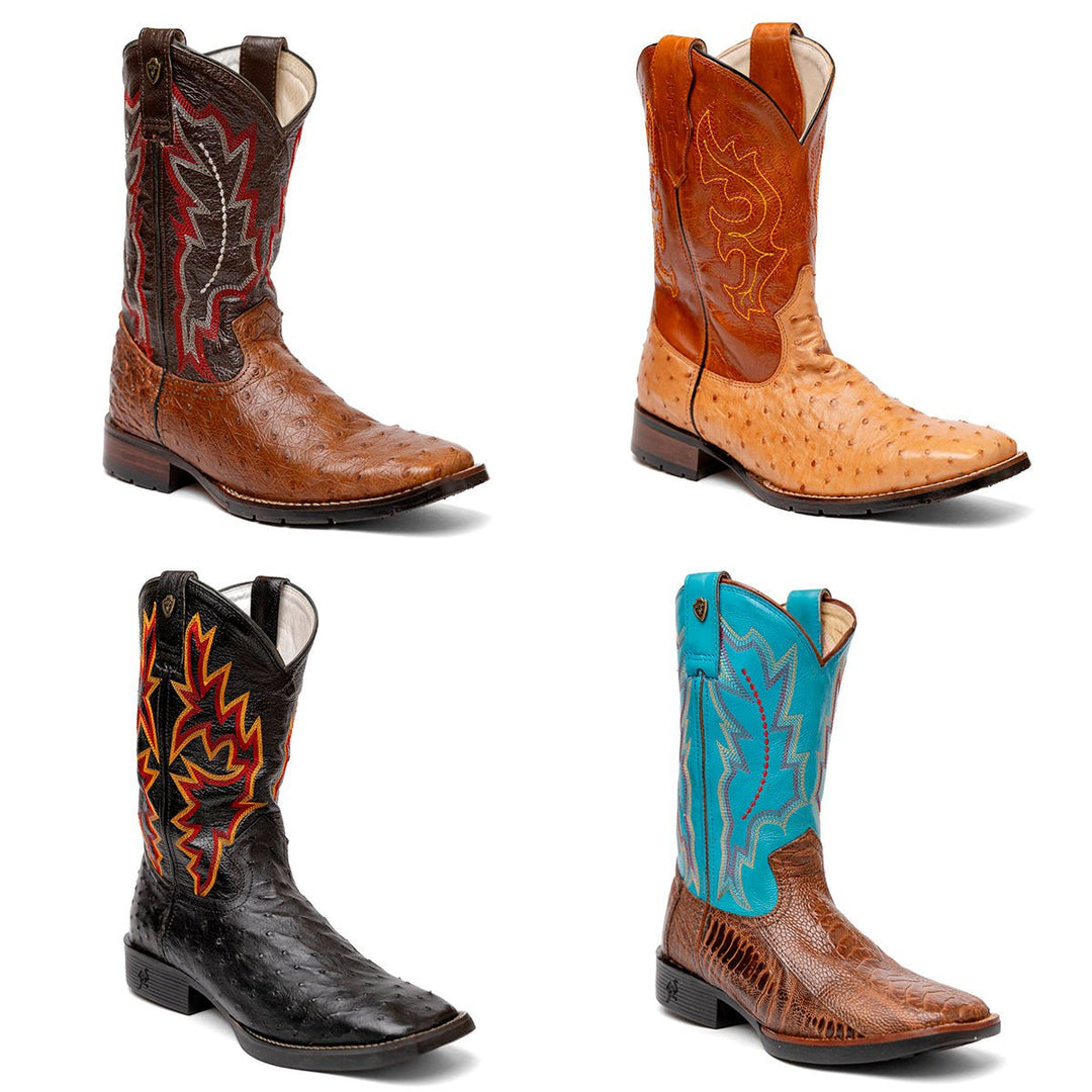 Bota Couro De Avestruz Legitimo Bico Quadrado - Strut