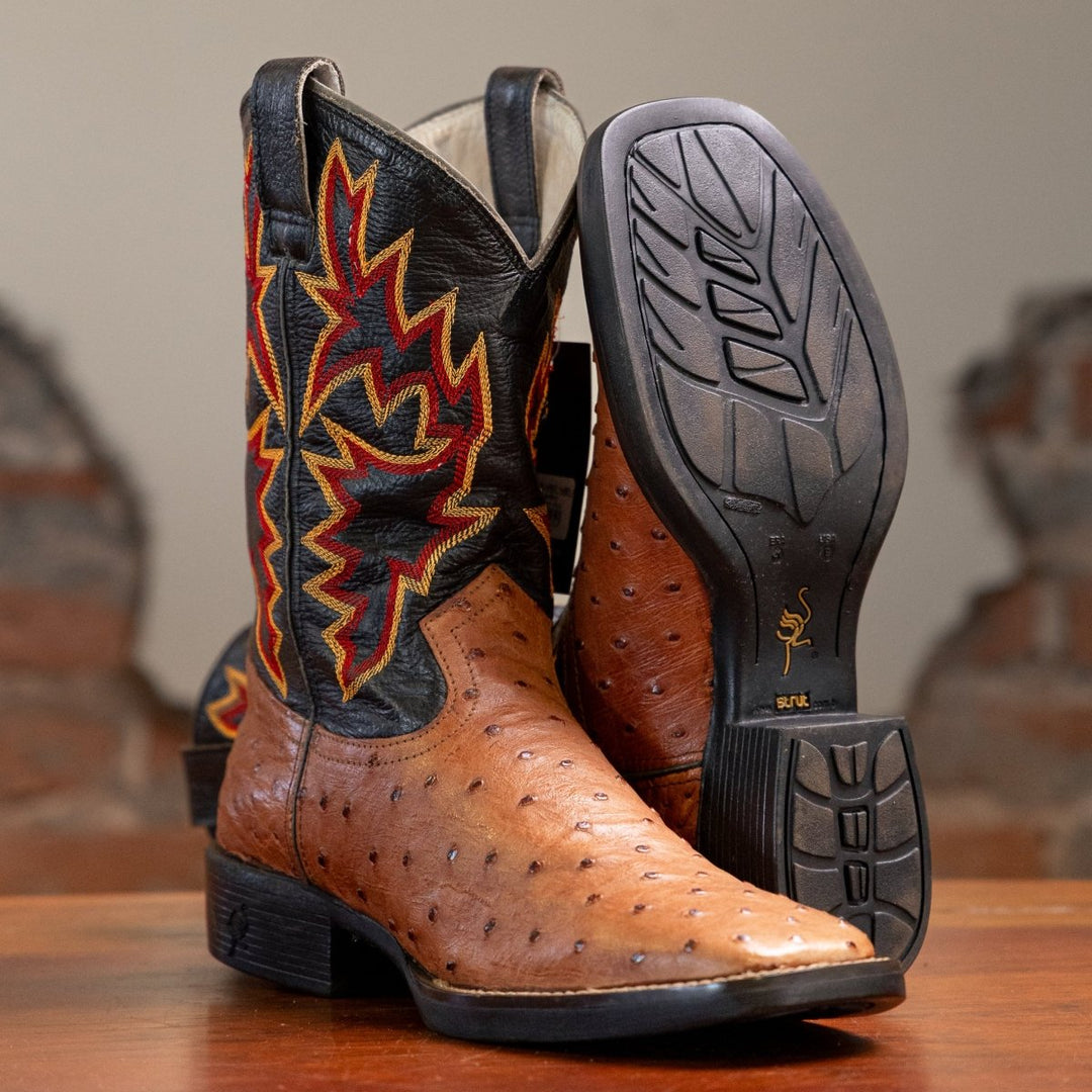 Bota Couro De Avestruz Legitimo Bico Quadrado - Strut
