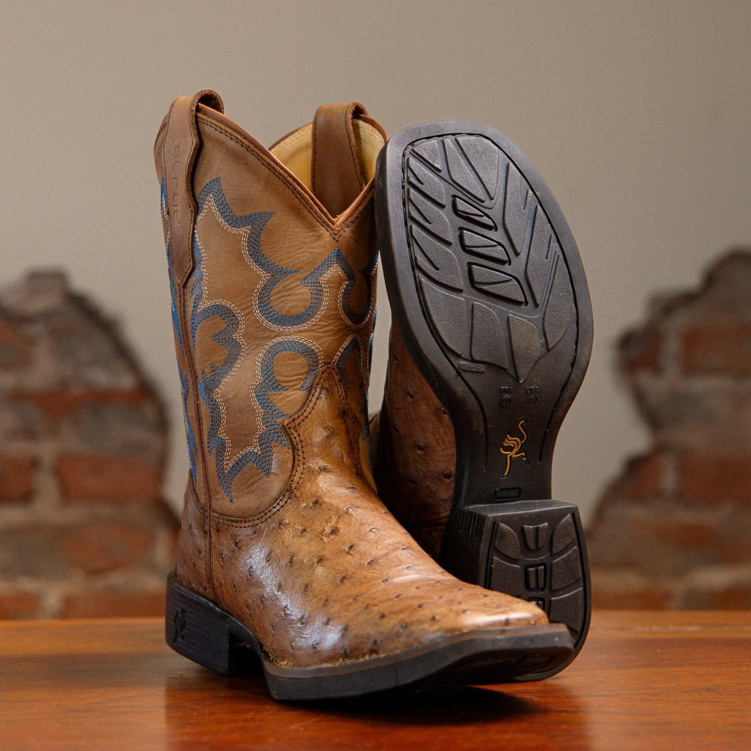 Bota Couro De Avestruz Legitimo Bico Quadrado - Strut