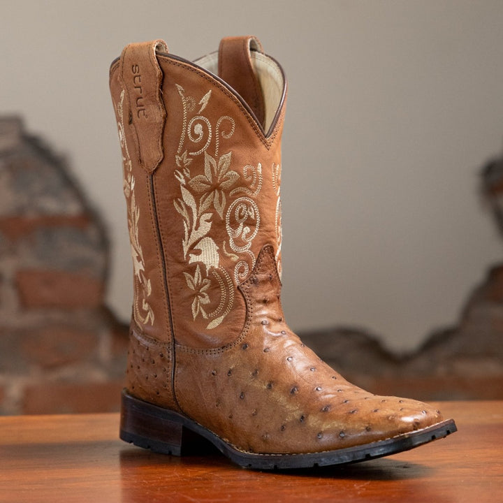 Bota Couro De Avestruz Legitimo Bico Quadrado - Strut
