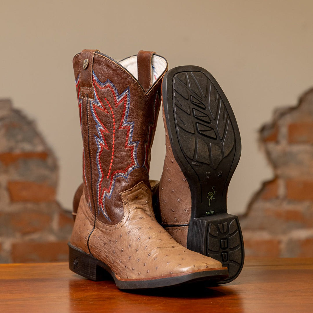 Bota Couro De Avestruz Legitimo Bico Quadrado - Strut