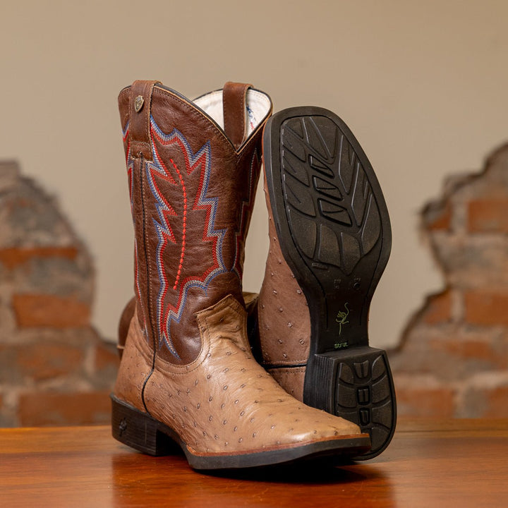 Bota Couro De Avestruz Legitimo Bico Quadrado - Strut