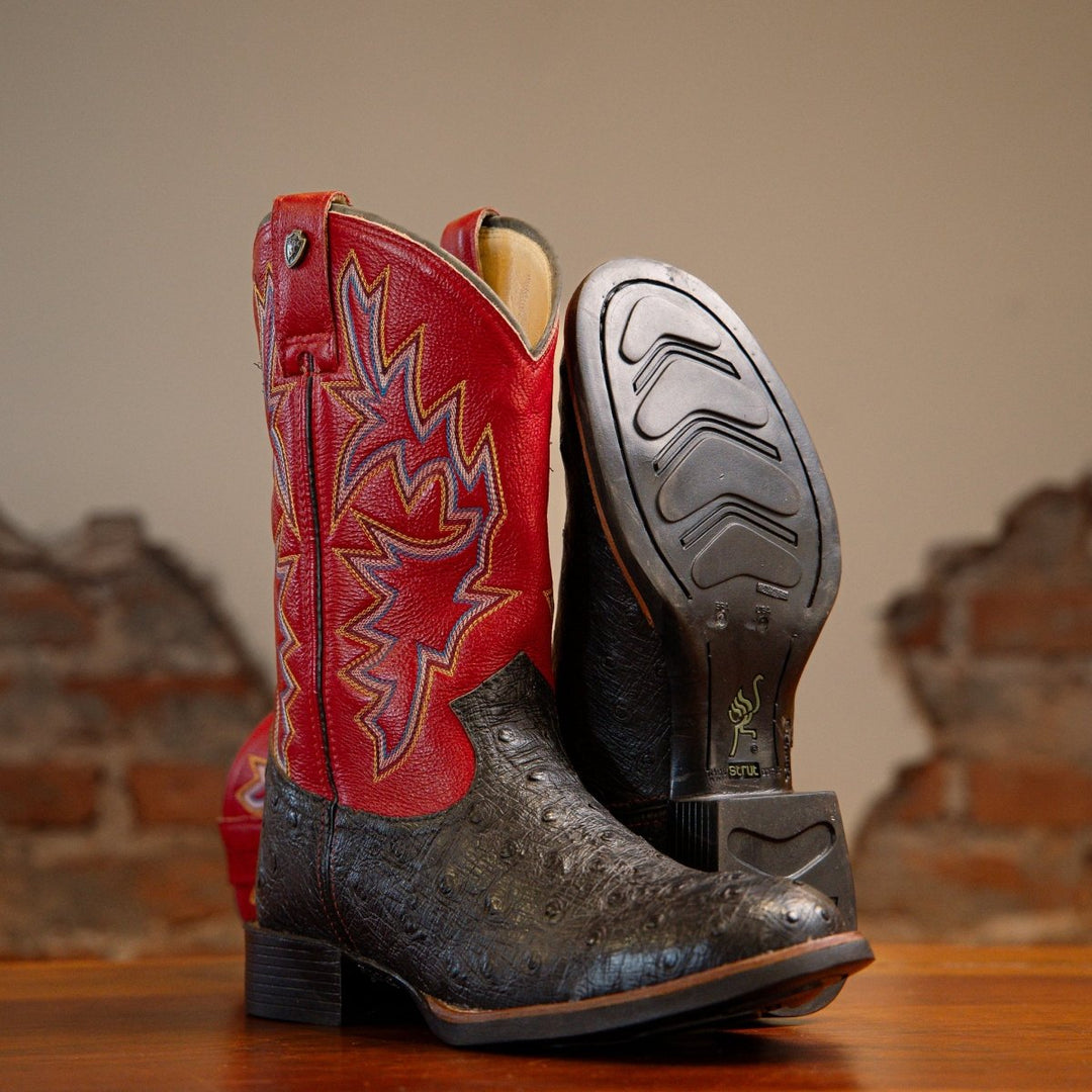 Bota Couro De Avestruz Legitimo Bico Redondo - Strut