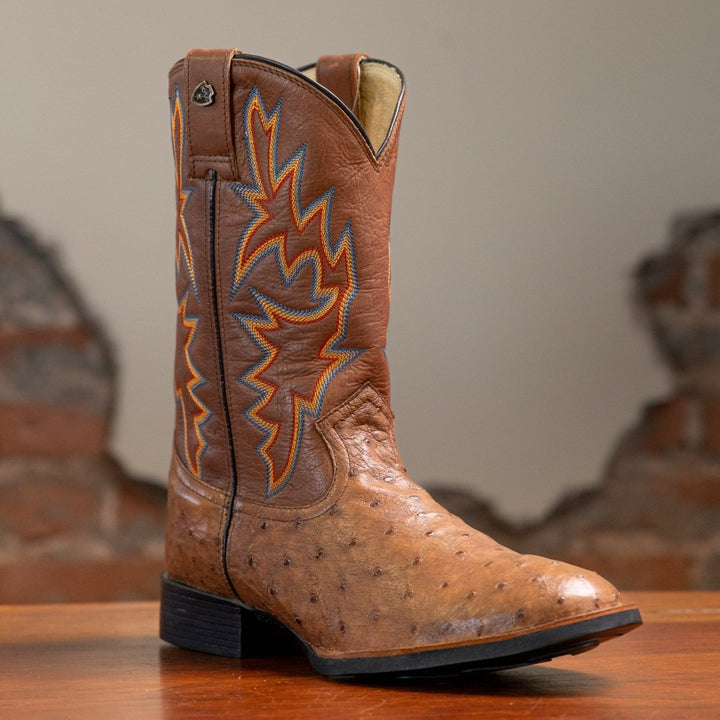 Bota Couro De Avestruz Legitimo Bico Redondo - Strut