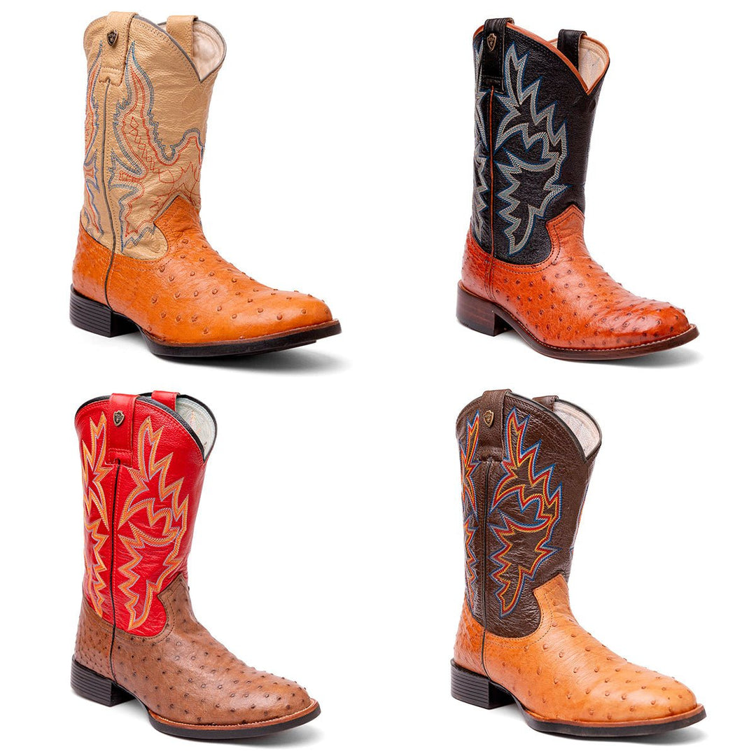 Bota Couro De Avestruz Legitimo Bico Redondo - Strut