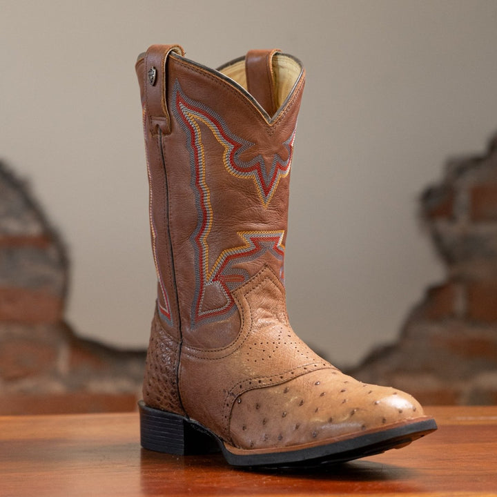 Bota Couro De Avestruz Legitimo Bico Redondo - Strut