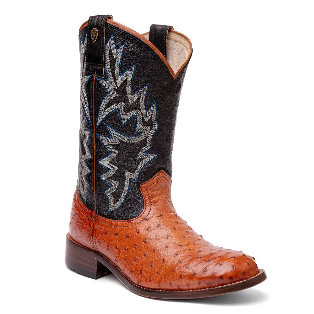Bota Couro De Avestruz Legitimo Bico Redondo - Strut