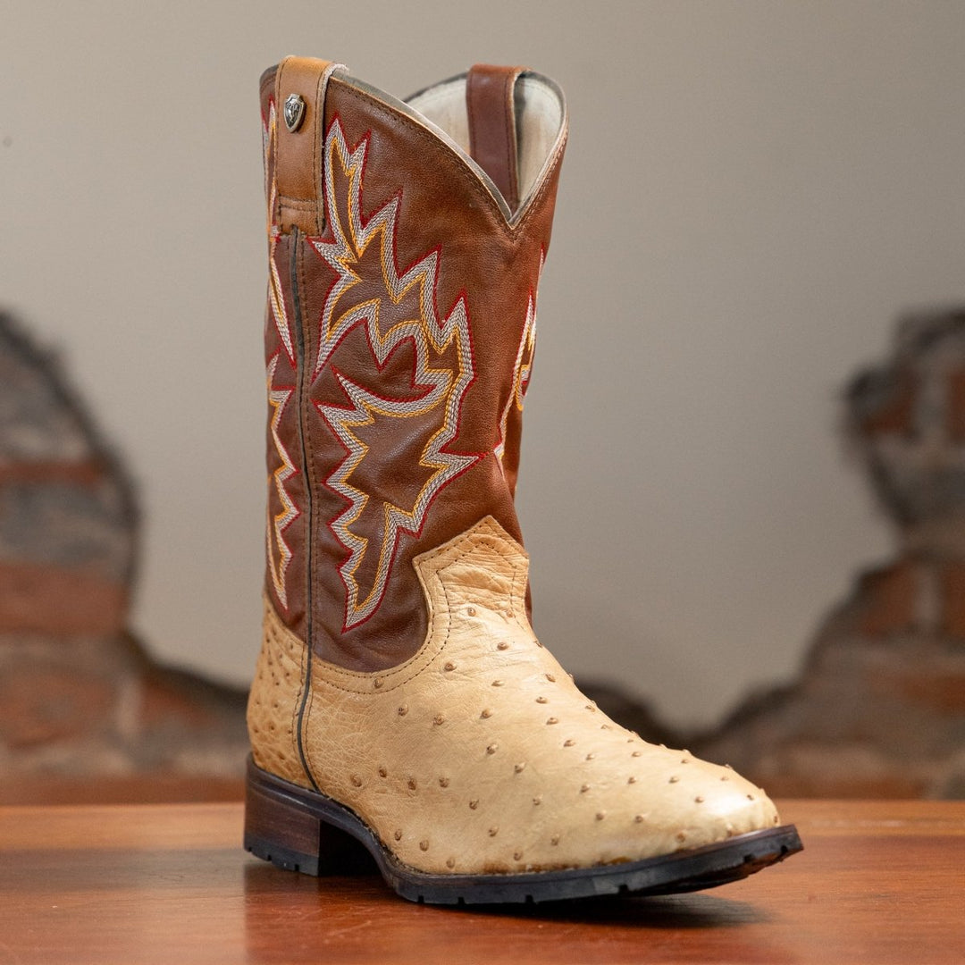 Bota Couro De Avestruz Legitimo Bico Redondo - Strut