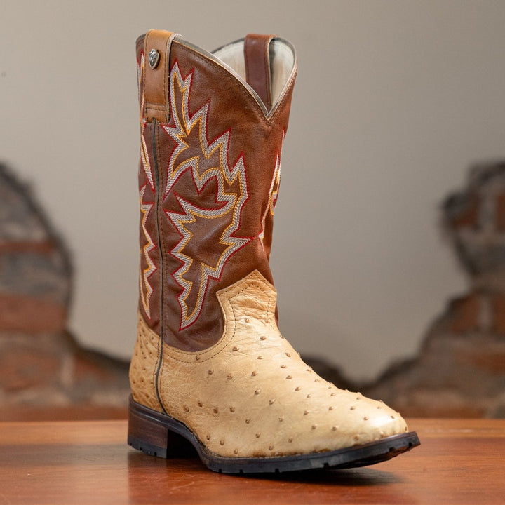 Bota Couro De Avestruz Legitimo Bico Redondo - Strut