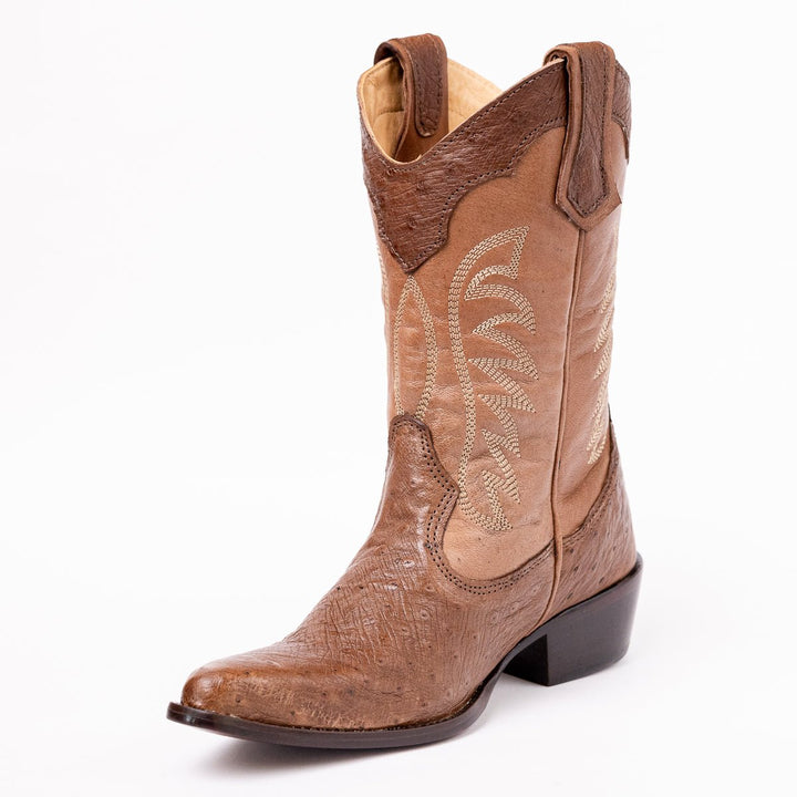 Bota Feminina em Couro de Avestruz Liso Bico Fino - Strut