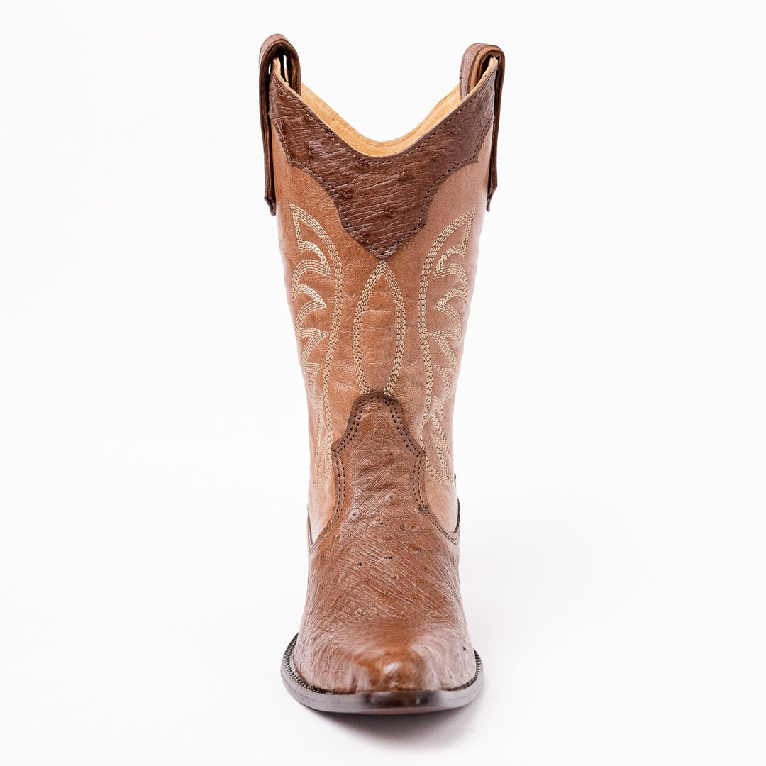 Bota Feminina em Couro de Avestruz Liso Bico Fino - Strut