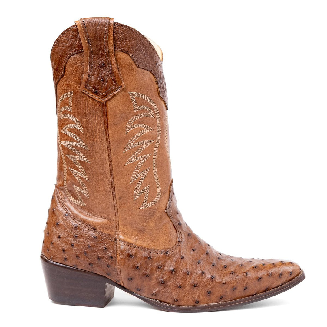 Bota Feminina Strut Couro De Avestruz Bico Fino - Strut