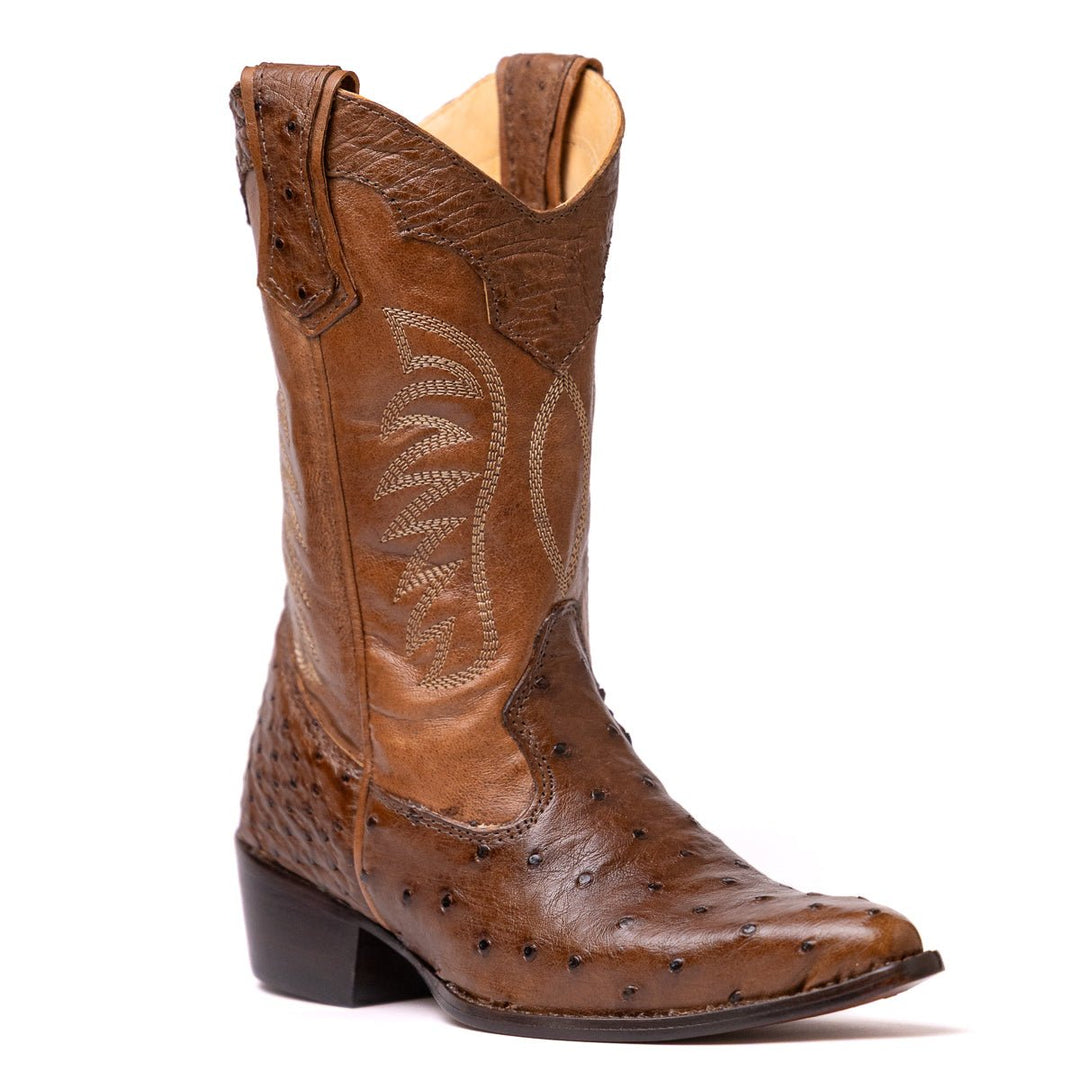 Bota Feminina Strut Couro De Avestruz Bico Fino - Strut