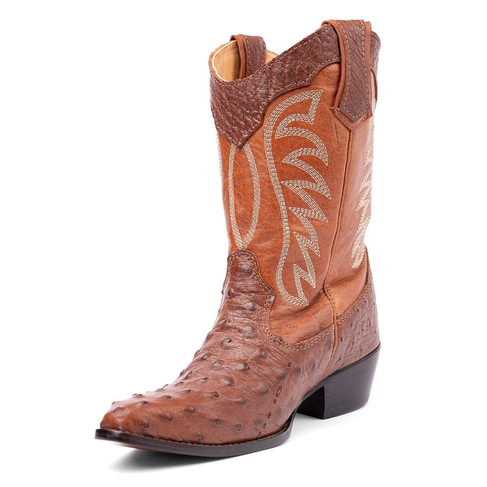 Bota Feminina Strut Em Couro De Avestruz Bico Fino Caramelo - Strut