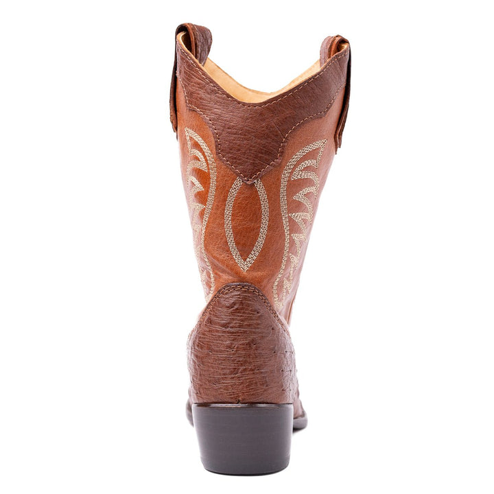 Bota Feminina Strut Em Couro De Avestruz Bico Fino Caramelo - Strut