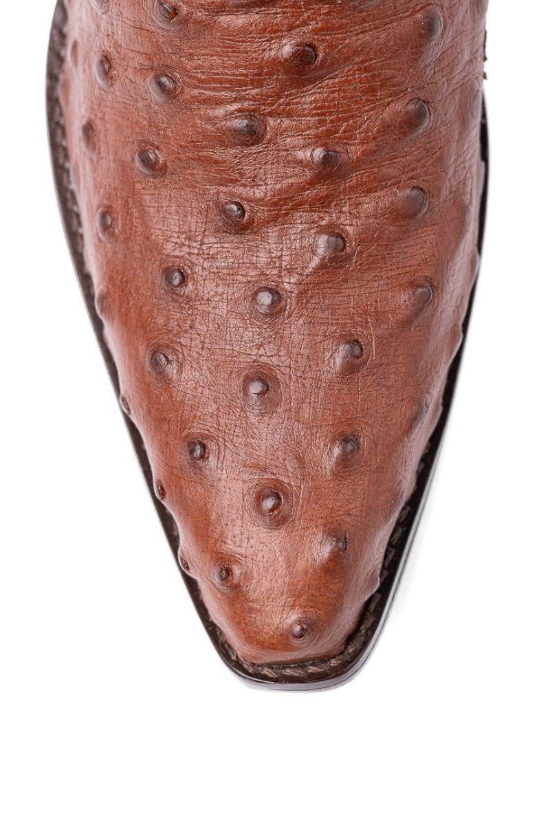 Bota Feminina Strut Em Couro De Avestruz Bico Fino Caramelo - Strut