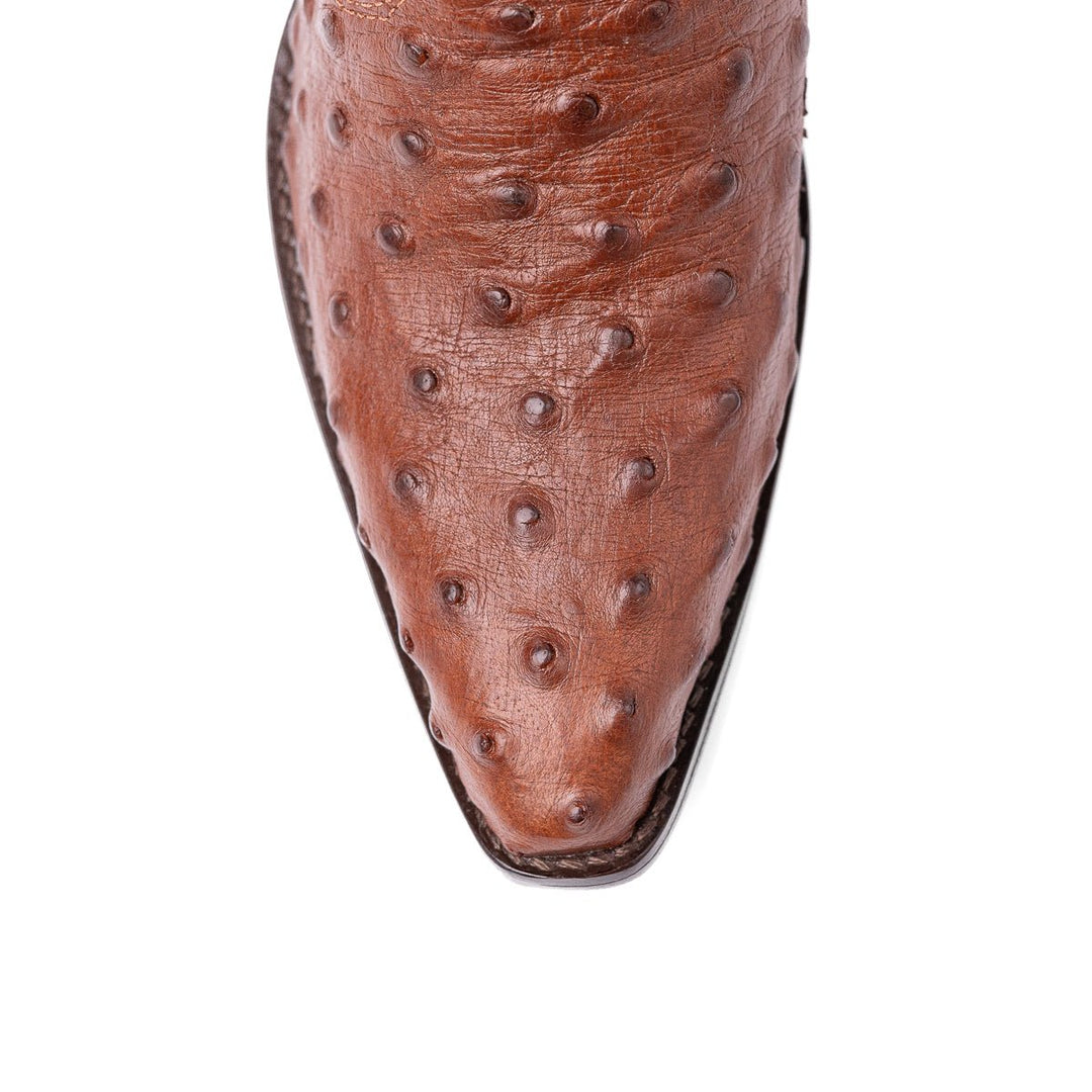 Bota Feminina Strut Em Couro De Avestruz Bico Fino Caramelo - Strut