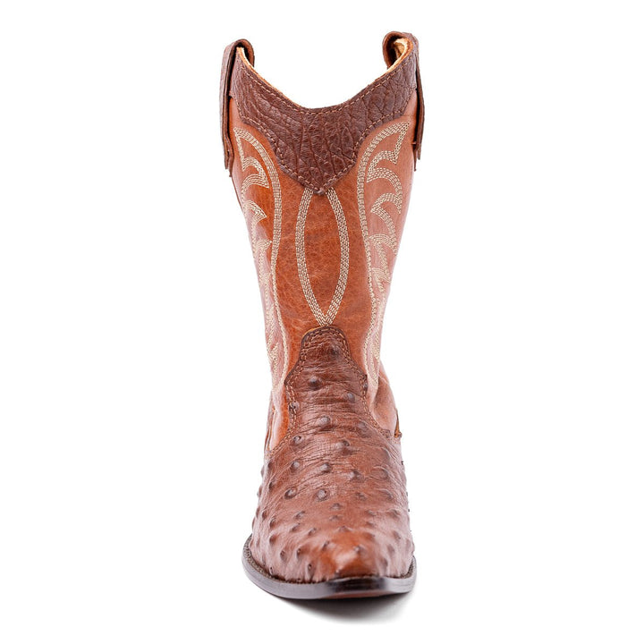 Bota Feminina Strut Em Couro De Avestruz Bico Fino Caramelo - Strut