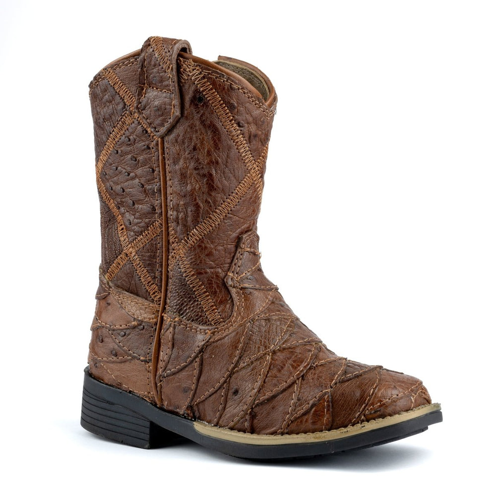 Bota Infantil Escamada em Couro de Avestruz Strut Cano Manta Preta - Strut