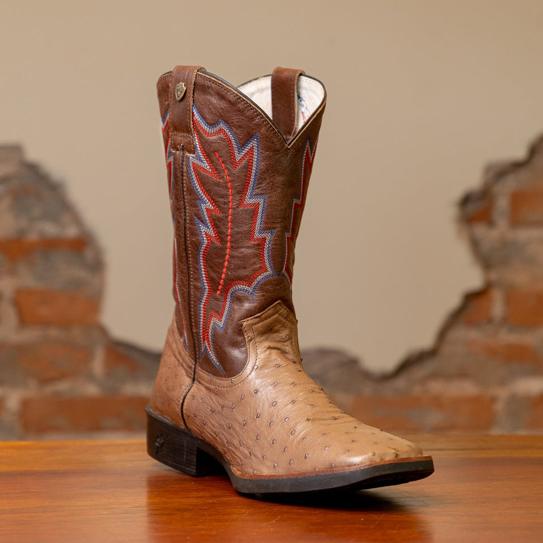 Bota Masculina Couro De Avestruz Legitimo Bico Quadrado - Strut