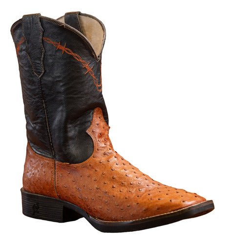 Bota Masculina Couro De Avestruz Legitimo Bico Quadrado - Strut