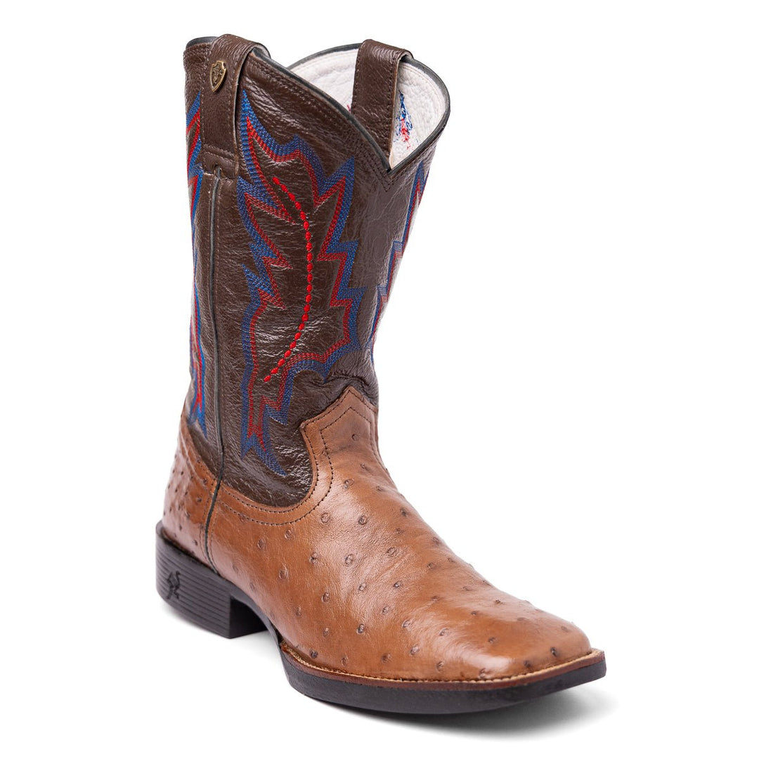 Bota Masculina Couro De Avestruz Legitimo Bico Quadrado - Strut