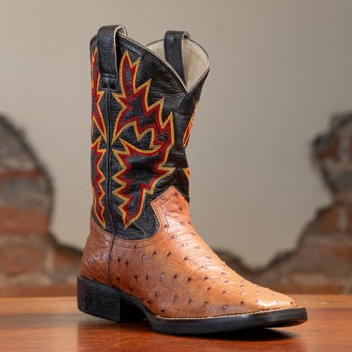 Bota Masculina Couro De Avestruz Legitimo Bico Quadrado - Strut