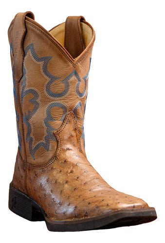 Bota Masculina Couro De Avestruz Legitimo Bico Quadrado - Strut