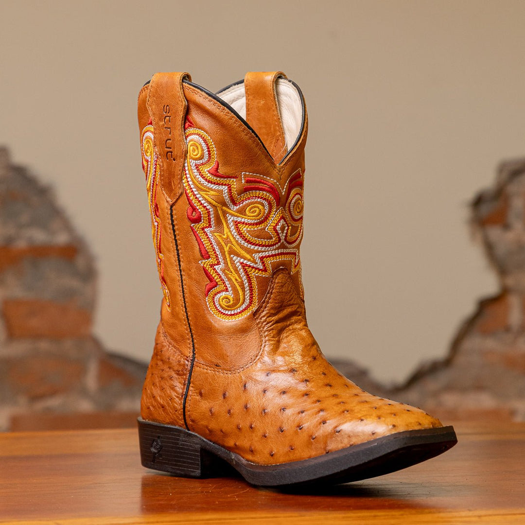 Bota Masculina Couro De Avestruz Legitimo Bico Quadrado - Strut