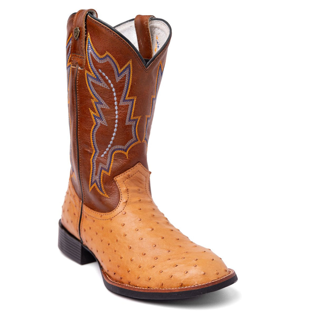 Bota Masculina Couro De Avestruz Legitimo Bico Redondo - Strut