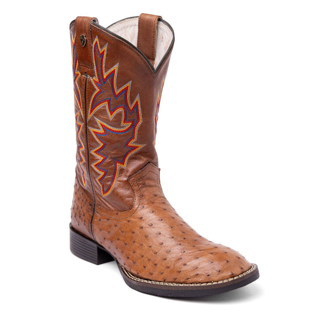 Bota Masculina Couro De Avestruz Legitimo Bico Redondo - Strut