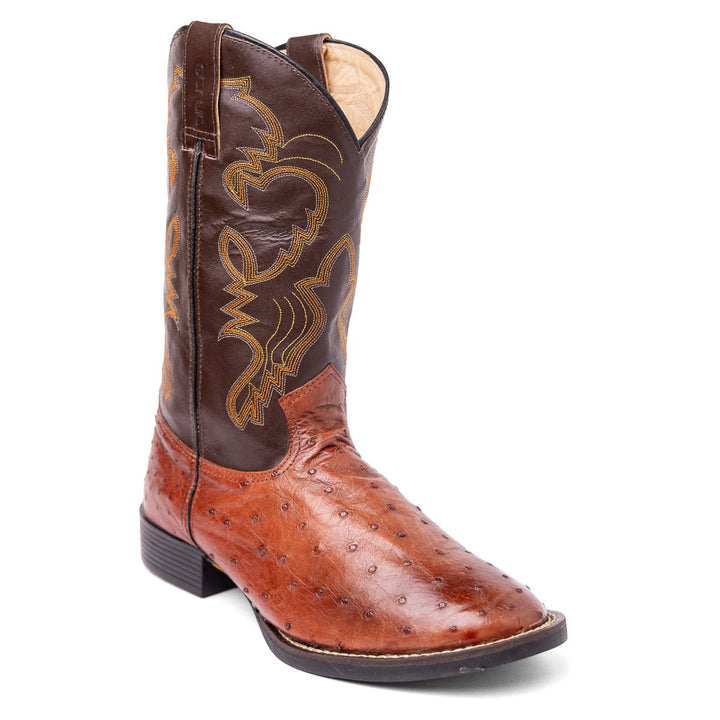 Bota Masculina Couro De Avestruz Legitimo Bico Redondo - Strut